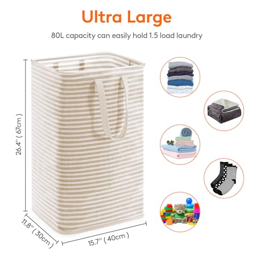 Lifewit 80L Collapsible Washing Laundry Basket Hamper, Dirty Clothes Basket Laundry Bin With Extended Handles For Storage Clothes Toys In Bedroom Bathroom, Beige