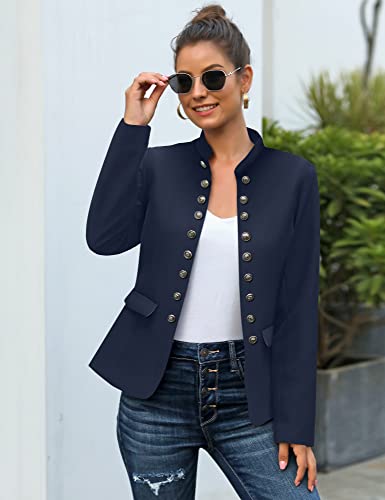 GRAPENT Women's Business Casual Buttons Pockets Open Front Blazer Suit Cardigan4