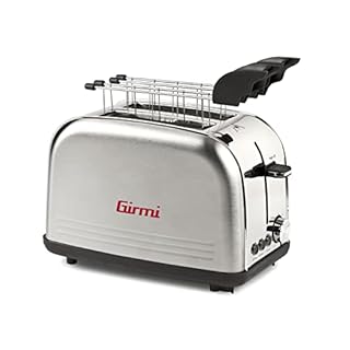Girmi TP57 Tostapane, 800 W, Corpo e pinze INOX, Ampie fessure per toast farciti, Timer, 8 Livelli di cottura, Espulsione automatica, Spegnimento automatico, Raccogli briciole