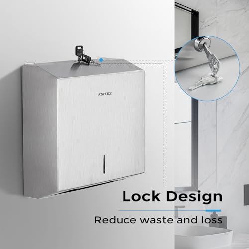 KSITEX Kommerzieller Papierhandtuchspender zur Wandmontage, Edelstahl-Handtuchspender mit Schloss, großvolumiger Halter für Multifold-Papierhandtücher für Badezimmer, Küche und öffentliche Bereiche