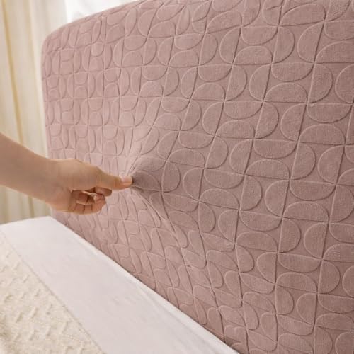 Image of HOMETHREADS Stretchable Lycra /Velvet Headboard Cover | Soft, Dust-Proof & Wrinkle-Resistant Bed Back Protector | Fits Leather, Wooden & Fabric Bedsides | for 7ft to 7.5ft Beds (Khaki, 205x65Cm)