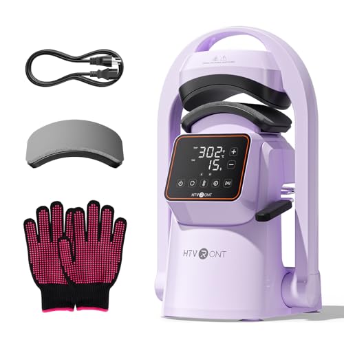 HTVRONT Auto Hat Press Machine - Hat Heat Press Machine with Precise Temp&Timer Control Hat Heat Press Machine for Caps with 2 Platens Compatible with DTF Film Embroidery Sublimation (Purple)