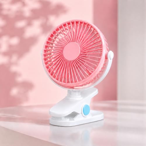 Image of Desidiya USB Rechargeable Clip Fan, 2 Speed Portable Desk Fan, Pink | Rechargeable clip-on fan with 2 speeds, adjustable tilt, quiet airflow and portable design for home, office & travel.