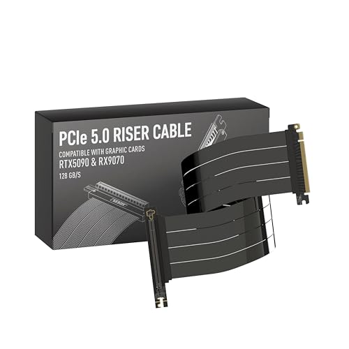 Image of LINKUP - AVA5 PCIE 5.0 Riser Cable [50cm (Total Length 54cm)] RTX5090 RX9070 GPU Ready | x16 128GB /s Speed | Compatible with PCIe 4.0 & WRX80 /WRX90E | Right Angle, Black