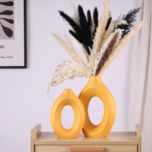 Vase en céramique jaune design creux moderne de qualité - 5