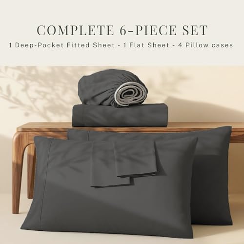 Hearth & Harbor Extra Deep Pocket King Size Sets - Fits Mattress 18-24 Inches Deep - Extra Deep Pocket Sheets - 6 Piece King Size - Grey by Hearth & Harbor - Image 5
