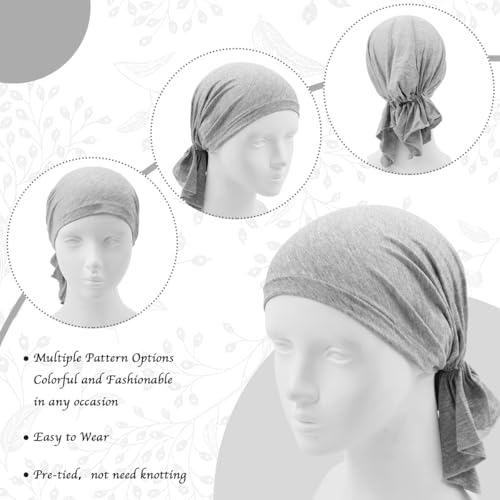 Image of PALAY Head Scarf for Female Cotton Elastic Chemo Caps Headwear Turban, Pre-Tied Cancer Cap Headscarf Slip On Headwrap for Hair Loss Or Thin Hair