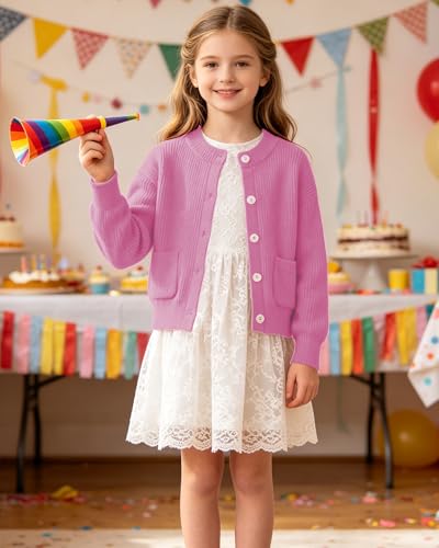 Image of Girls Cardigan Chunky Knit Uniform Sweater with Pockets 5-14Y