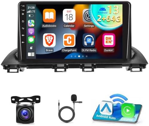 CAMECHO 2G 64G Android 13 Autoradio für Mazda 2 (2007-2014) mit Navi Carplay Android Auto, Doppel Din Autoradio mit 9 Zoll Bildschirm Bluetooth FM/RDS MirrorLink Rückfahrkamera