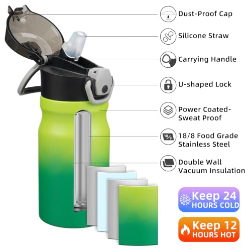 Image of BJPKPK 14 oz Insulated Water Bottle, Straw, Handle, Stainless Steel Flask | Leak Proof Locking Lid, Double Wall Vacuum, Keeps Hot /Cold, BPA Free, Dishwasher Safe, Travel & Sports, Bamboo Grove