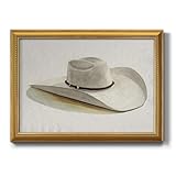 Canvas Prints Wall Art Brown Cowboy Hat Painting Picture Modern Abstract Artwork Home Décor Gold Framed Wall Decorations for Bedroom and Bathroom 28x40 Inch LS004