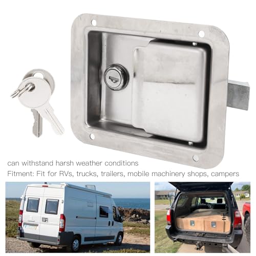 Image of Stainless Steel Toolbox Lock, Polished RV Handle Stainless Steel Tool Box Paddle Lock with 2 Keys Replacement for RV Trailer Truck Mobile Machinery Shop