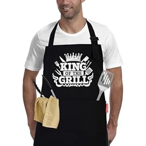 APRONPANDA King of The Grill Apron, BBQ Aprons for Men with Pockets, Christmas Gifts for Men Him Dad, Professional Cooking Chef Cotton Apron for Kitchen,Baking