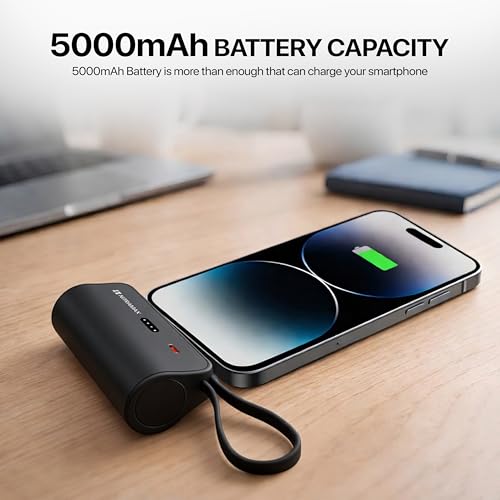 Image of Mini Power Bank, 5000mAh, 65W PD Super Fast Charging, Black, with Wrist Strap, for Travel and Everyday Use