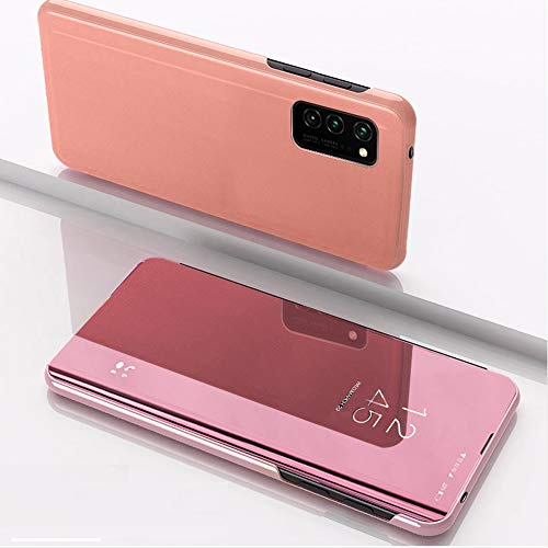Isadenser Samsung S20 Fe 5G Case Galaxy S20 Lite Case With Clear View Flip Plating Mirror Makeup Glitter Slim Shockproof Full 360 Protective Case For Samsung Galaxy S20 Fe 5G S20 Lite Mirror Rose Gold #TOP1