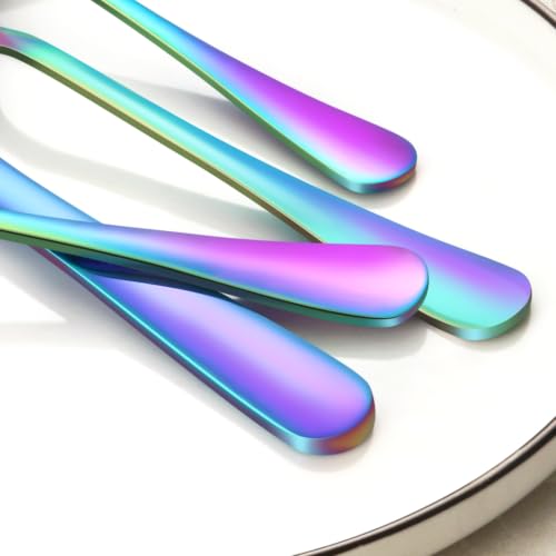 Image of 24-Piece Rainbow Silverware Set with Steak Knives Black Stainless Steel Flatware Set for 4 Food Grade Tableware Cutlery Set Rust-proof, Mirror Polished, Dishwasher Safe