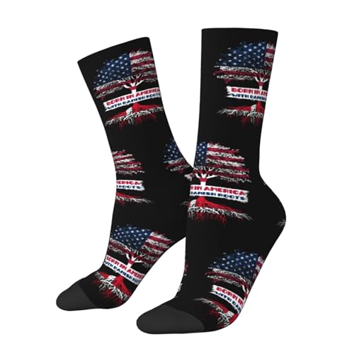 Born in America with Danish Roots, Denmark USA Heritage Adult Polyester Crew Socks Breathable Moisture-Wicking Athletic Running Gym62