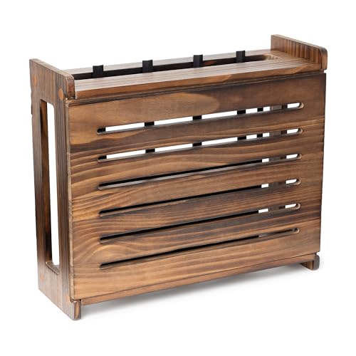 Wooden WiFi Router Storage Box - Standard Wall Mountable Decorative Modem Shelf Hider Cover with Cable Management System - Home Organization Solution for Routers Up To 11' Tall - Dark Oak