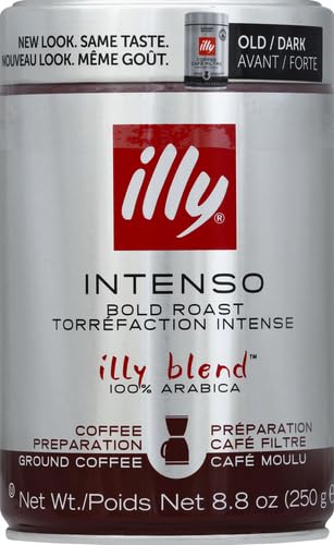Image of Illy Intenso Ground Drip Coffee, Bold Roast, Intense, Robust And Full Flavored With Notes Of Deep Cocoa, 100% Arabica Coffee, No Preservatives, 8.8oz (Pack Of 6)