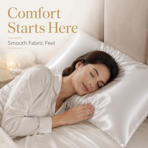 Silk Pillow Cases 2 Pack Standard Size with Zipper,White - image 3