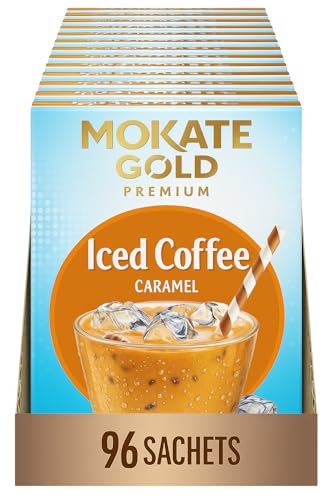 Caramel Iced Coffee Sachets – 96 Pack (8 Sachets x 12 Boxes) – Instant Coffee Sachets for Refreshing Cold Coffee, Caramel Latte & Cold Brew – Smooth & Creamy Coffee Instant