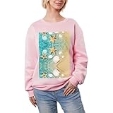DUWAA Sudadera de manga larga con estampado de estrella de mar y cuello redondo para mujer, muy cálido, informal, para invierno, rosa, M
