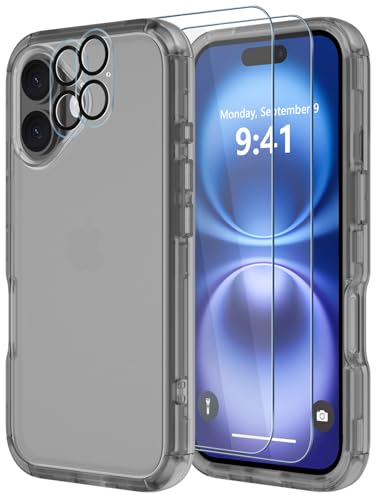 Image of Diverbox for iPhone 16 Plus Case [Shockproof] [Dropproof] [Tempered Glass Screen Protector + Camera Protectors] Heavy Duty Protection Phone Case Cover for Apple iPhone 16 Plus (Matte Black)
