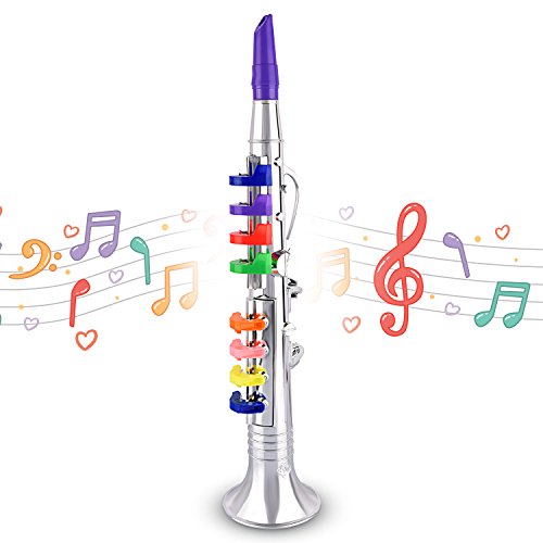 Abco Tech Childrenâ€™s Clarinet for Beginners â€“ Toy Musical Instrument for Kids with 8 Color Coded Keys â€“ Lead Free and BPA Free