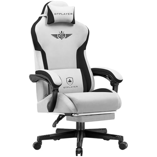 GTPLAYER Silla Gamer, ergonómica de Tejido técnico con Soporte Lumbar, Silla de Ordenador con Respaldo ampliado, soporta hasta 150 kg, Color Gris