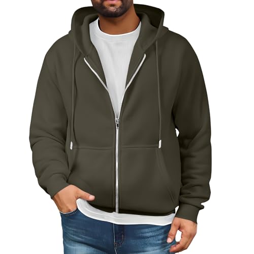 Mens Full Zip Up Hoodie Classic Casual Fall Winter Clothes Vintage Fleece Lined Oversized Long Sleeve Pullover Hoodie