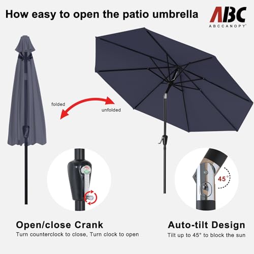 Image of ABCCANOPY 10FT Patio Umbrella Outdoor 8 Ribs Table Umbrella(Navy Blue) | Fade & UV Resistant Fabric,8 Fiberglass Ribs,Smooth Crank System,Wind Resistance,Great for Patio,Backyard,Garden,Deck