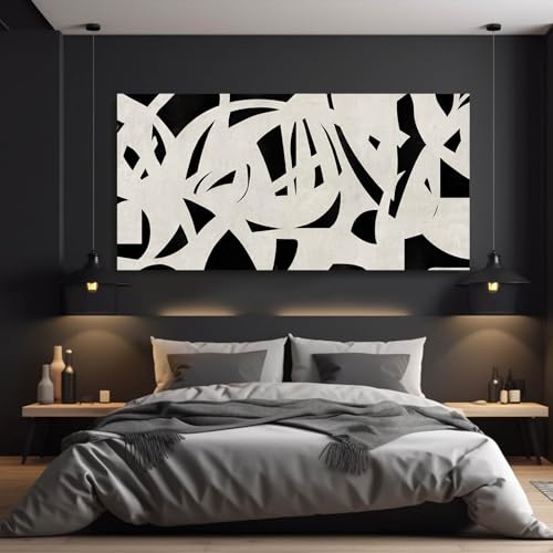 Image of Black and White Abstract Wall Art Mid Century Wall Decor Geometric Art Posters Large Framed Wall Prints for Living Room Bedroom 29x58 Inch