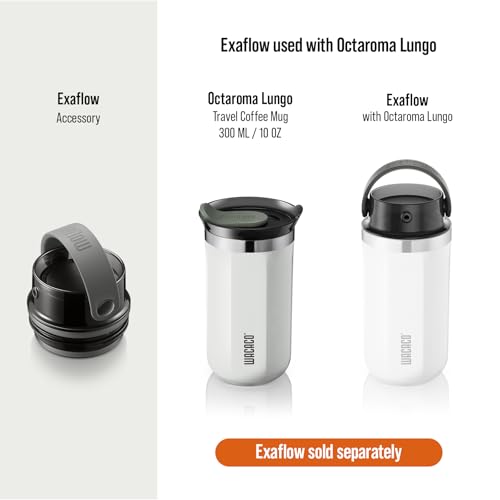 Image of WACACO Octaroma Lungo Vacuum Insulated Coffee Mug, Double-wall Stainless Steel Travel Tumbler With Drinking Lid, 10 fl oz(300ml), Ceramic White