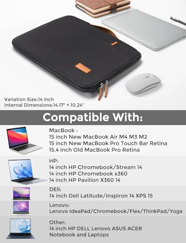 DOMISO 14 inch Laptop Case Sleeve Protective Cover Compatible with 15 inch MacBook Air M4 M3 M2,MacBook Pro,14-15 inch HP Dell ASUS Lenovo Chromebook,Waterproof Computer Cases Bag with Handle,Black - Image 2