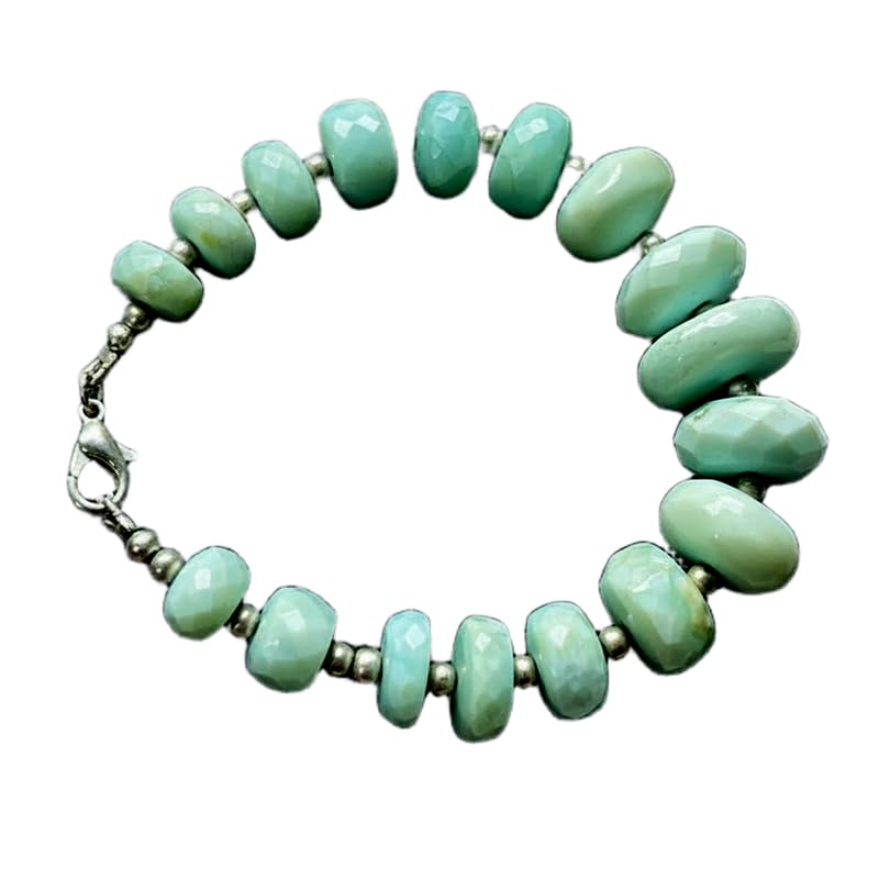 Bracelet opale bleue fait main, le cadeau idéal de 19 cm en pierres précieuses rondelles