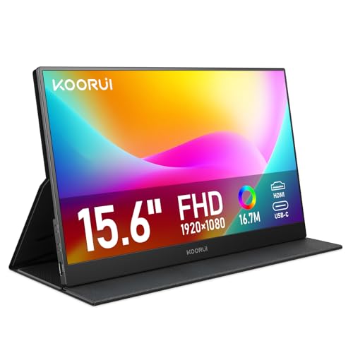 KOORUI Portable Monitor for Laptop, 15.6'' 1080P FHD Monitor, IPS Display with USB Type C, HDMI,...