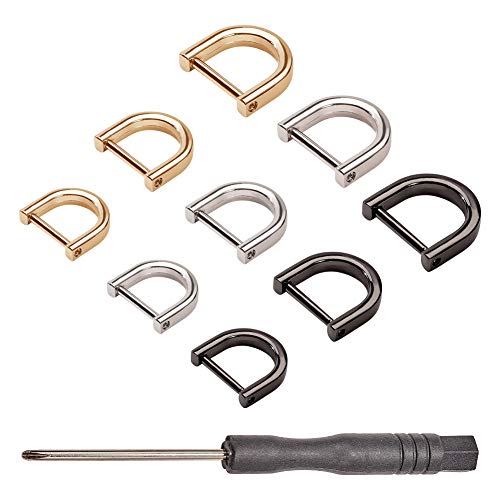 PandaHall 18 anillos en D con grillete de tornillo de cierre, soporte para llaves, herradura en forma de U, anillo de Dee contiene 1 destornillador, bricolaje de cuero de repuesto para bolso de mano Cover