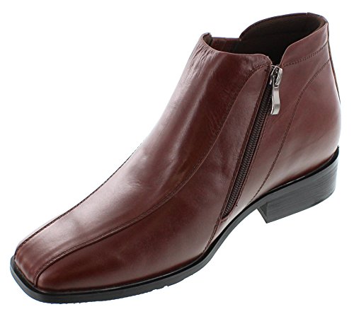 CALDEN Men's Invisible Height Increasing Elevator Shoes - Brown Premium Leather Zipper Dress Boots - 3.2 Inches Taller - K99805-1 - Size 7.5 D(M) US2