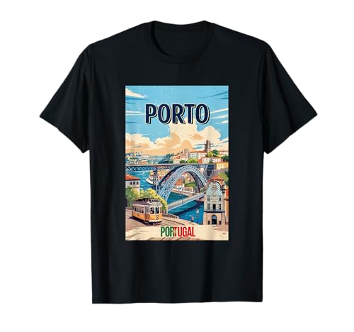 Retro Porto Skyline Vintage Portugal Reise Europäische Reise T-Shirt