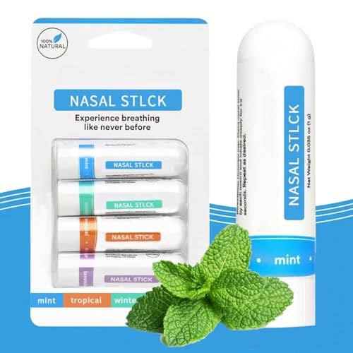 Nasal Stick 4 Pack, Natural Nasal Inhaler, Aromatherapy Nasal Inhaler Stick, Instant Blocked Nose Relief & Nasal Congestion Clearer,Enhances Breathing & Boosts Focus,Made with Essential Oils & Menthol