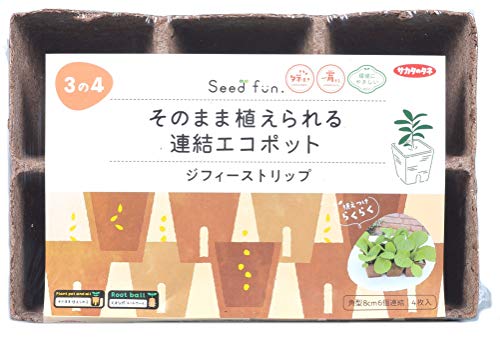サカタのタネ【Seedfun.】そのまま植えられる連結エコポット(ジフィーストリップ)角型8cm×6連結 4枚入