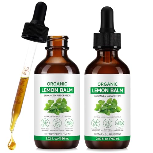 2 Packs Organic Lemon Balm Extract Drops Natural Alcohol-Free Tincture Liquid for Men & Women Supports Calm Mood & Relaxation Helps with Sleep Difficulties Easy to Add to Tea or Water No Sugar