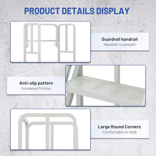 Image of 6 Step Rolling Ladder with Handrails, Industrial & Warehouse Stairs with Wheels, 1200LBs Capacity Non-Slip Platform Ladder for Garage, Library, Supermarket, 23.9 inch L X 55.1 inch W X 89.6 inch H