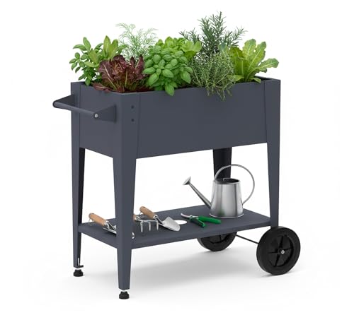 WESTMANN Mobila Hochbeet Metall auf Rollen | 93x50x80 cm | mobil & höhenverstellbar | pulverbeschichteter Stahl | Anthrazit | für Balkon & Terrasse