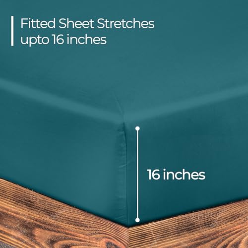 Image of ROYALE LINENS 300 Thread Count 100% Long Staple Combed Cotton Fitted Sheet King - Super Soft Deep Pocket Bottom Sheet - Fitted Sheets Only - Elastic Sheets (King, Teal)