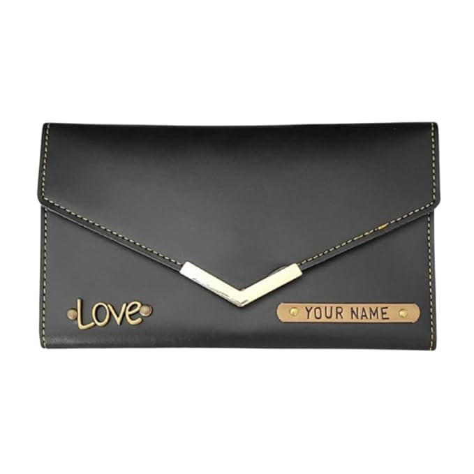 Image of Customized Women's Clutch with Personalized Name & Charm | Premium PU Leather Ladies Wallet (Navy Blue)