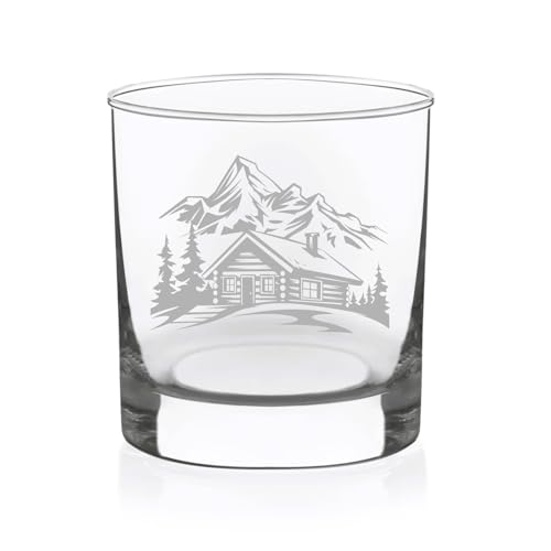 C M Cabin in the Woods Whiskey Rocks Glass - 11 oz Clear Glass - Cabin Themed Gift for Men and Women