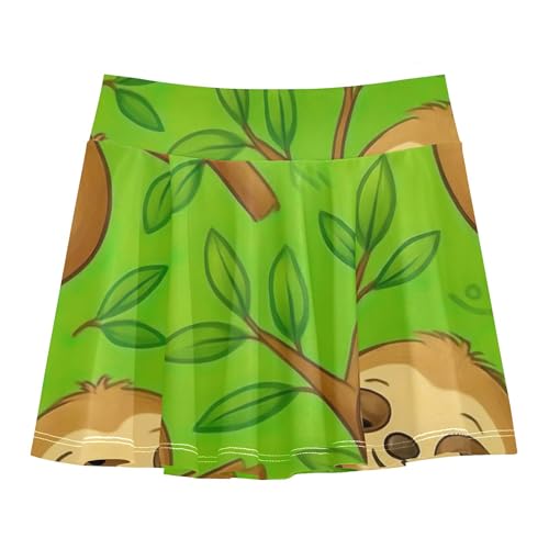 Cute Cartoon Sloths Green Athletic Shorts Girls Skorts Kids Tennis Skirts Cheer School Skirt 3t