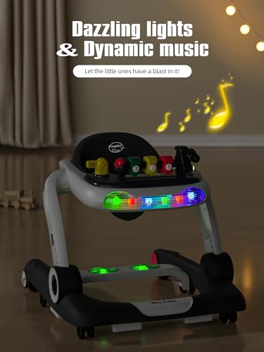 Music-and-Lights-Baby-Walker-with-Wheels-6-in-1-Baby-Activity-Center-wErgonomic-backrest-Design-Baby-Walkers-for-Boys-wFoot-Pads-Music-Bouncer-Walkers-for-Boys-Girls-Babies-6-18-Months-Black
