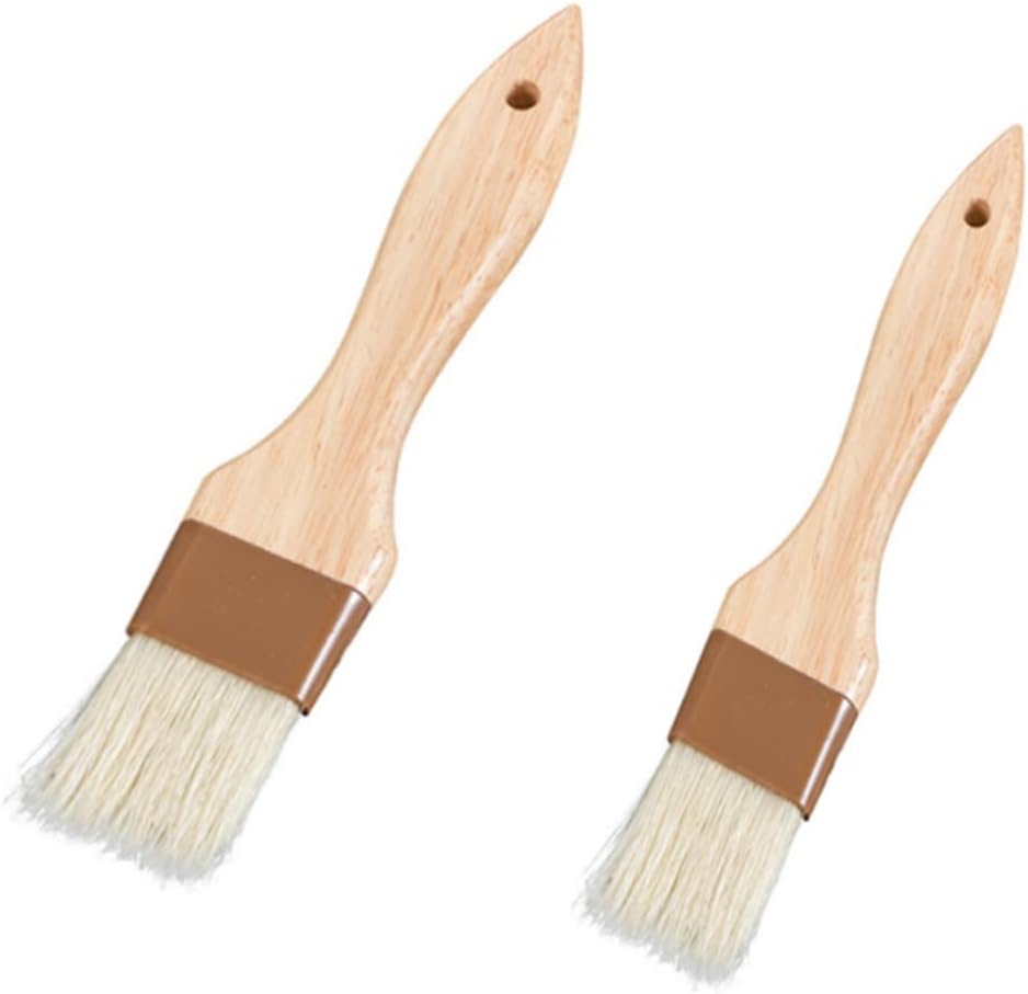KICHOUSE 4pcs Food-grade Wood Handle Wool Brush for Baking Barbecue Includes Small Medium Large Round Lengthened Basting Oil Brushes Kitchen Utensils Utility Hanging